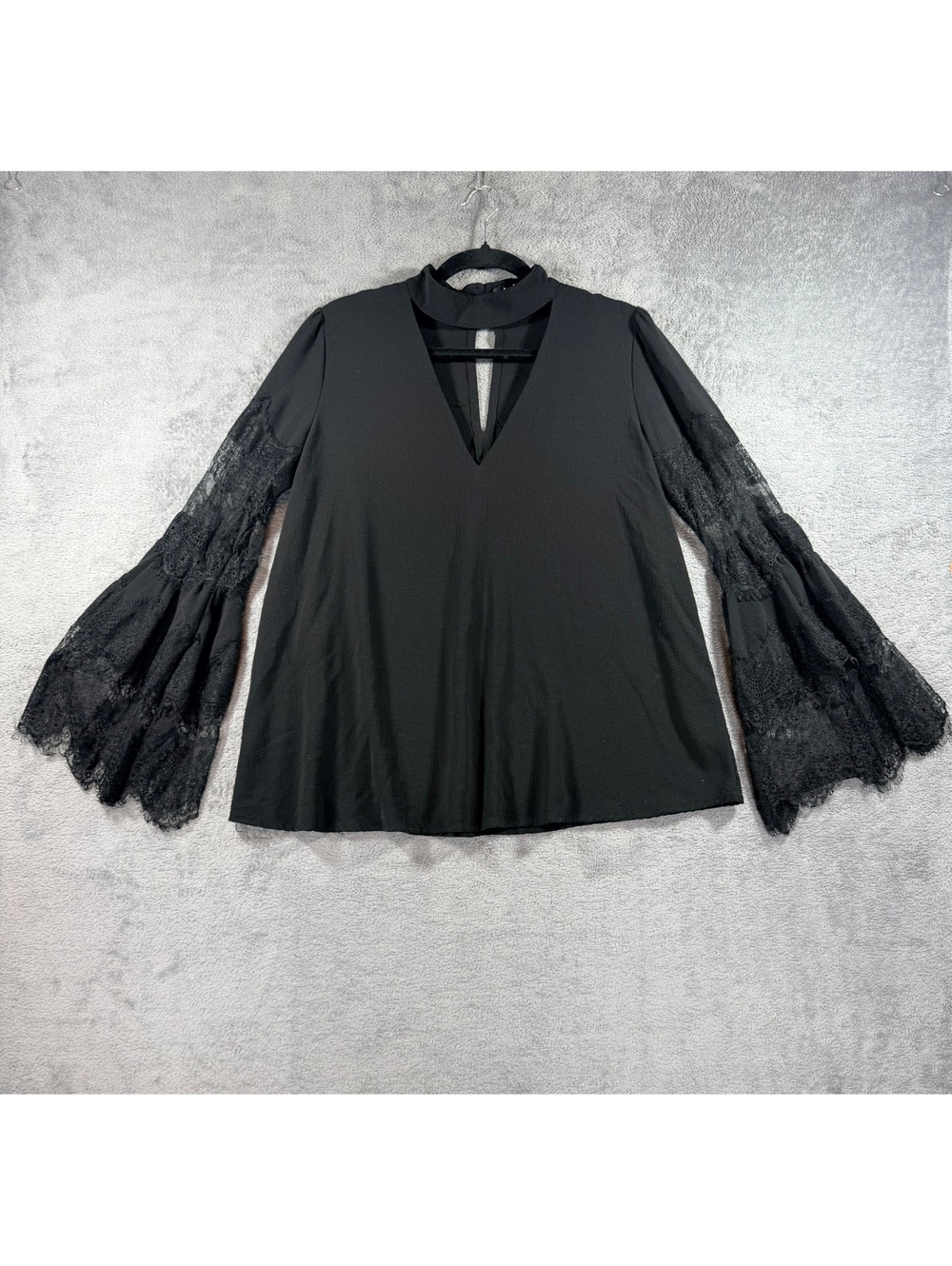 Lulus Black Lace Bell Sleeve Top Medium